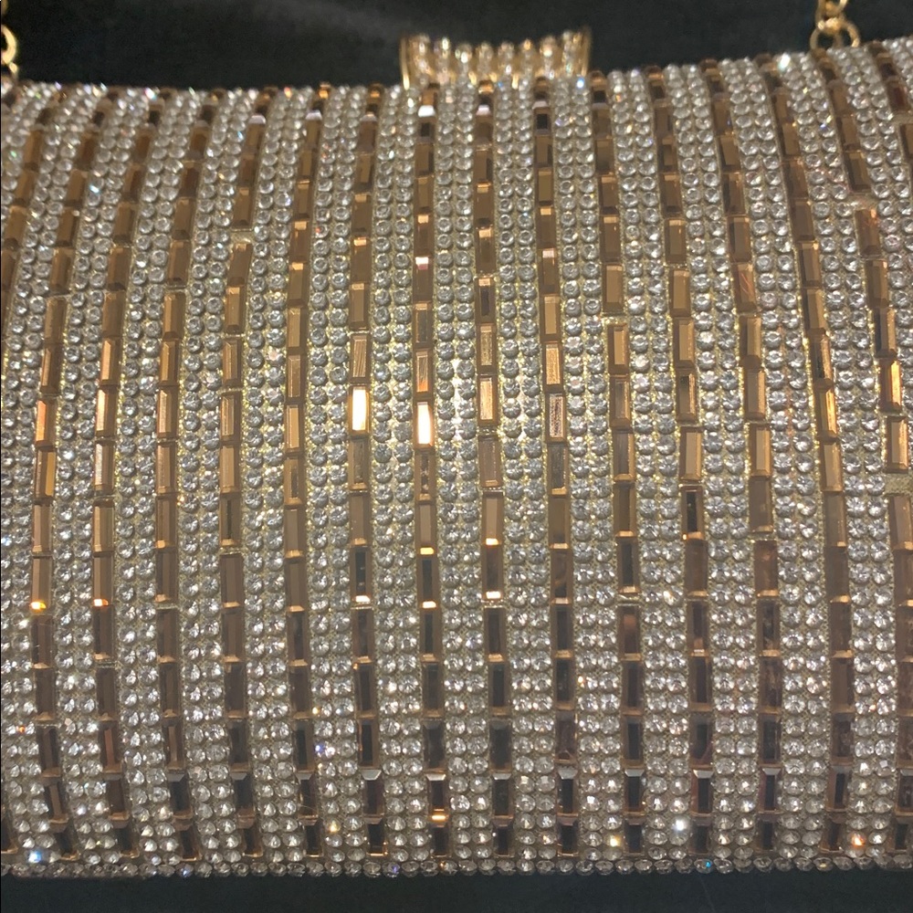 New Gold Rhinestone Clutch with Chain - Picture 2 of 6